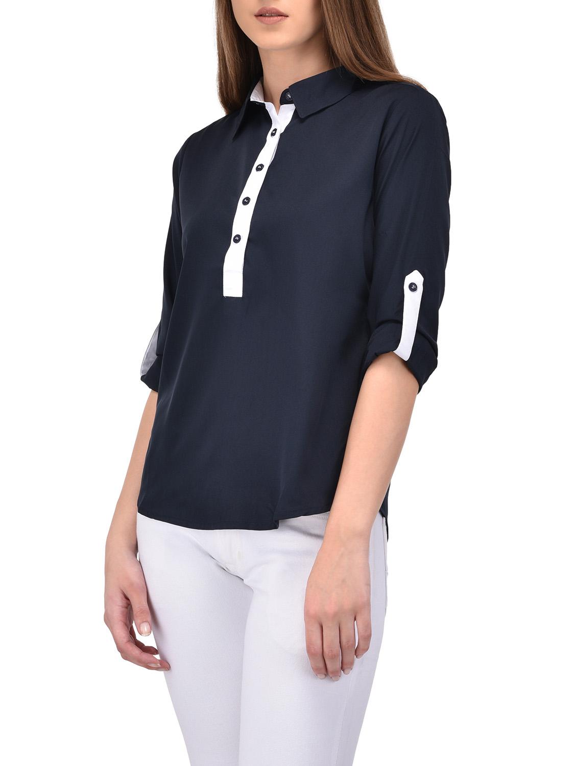 solid navy blue regular shirt - 13996504 - Zoom Image - 2