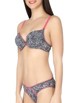 floral print grey bra and panty set - 13996727 - Standard Image - 2