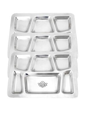 Pure Stainless Steel 6 in 1 Compartment Plate Thali Bhojan Thali Set of 3 - 13999481 - Standard Image - 2