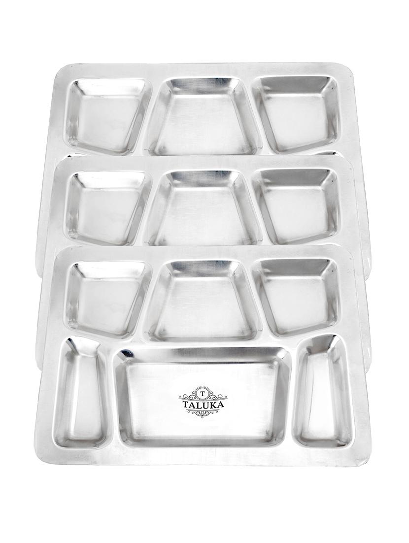 Pure Stainless Steel 6 in 1 Compartment Plate Thali Bhojan Thali Set of 3 - 13999481 - Zoom Image - 2