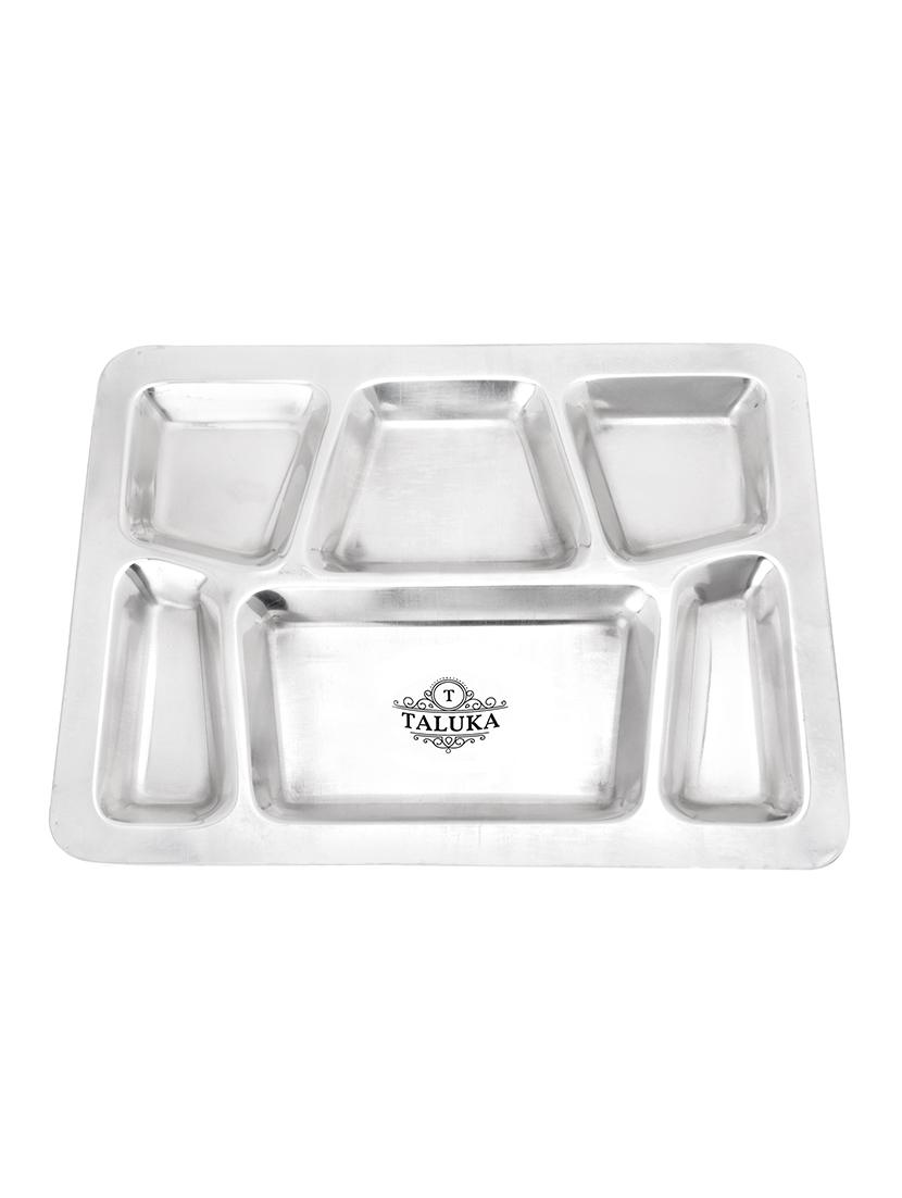 Pure Stainless Steel 6 in 1 Compartment Plate Thali Bhojan Thali Set of 3 - 13999481 - Zoom Image - 5