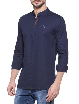 navy blue cotton casual shirt - 14000148 - Standard Image - 2