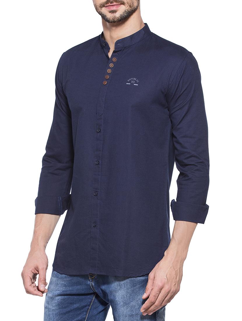 navy blue cotton casual shirt - 14000148 - Zoom Image - 2