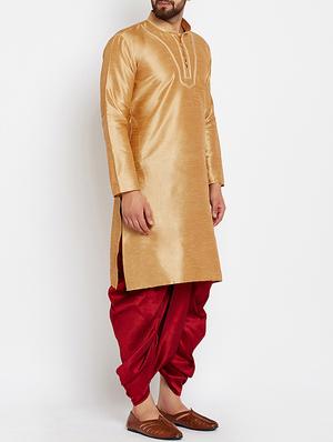 gold dupion dhoti kurta set - 14002181 - Standard Image - 2