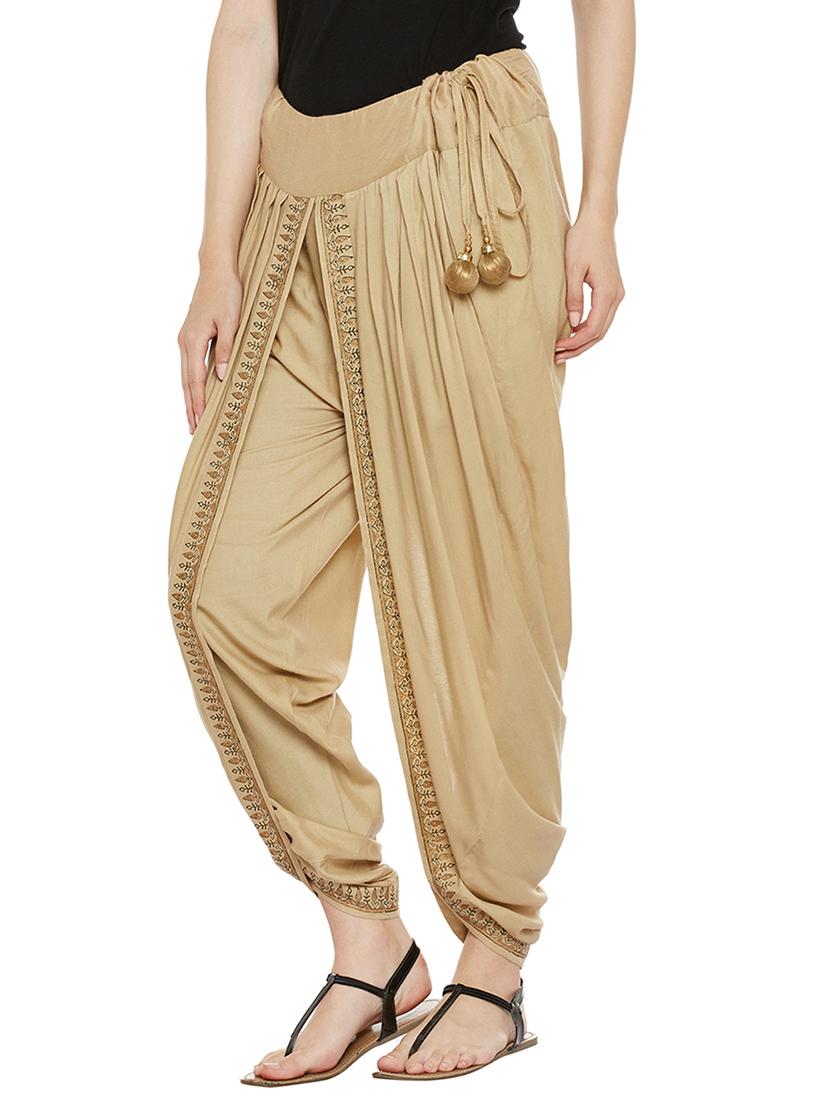 beige viscose dhoti salwar salwars - 14010228 - Zoom Image - 2