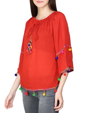 red rayon top - 14033636 - Standard Image - 2