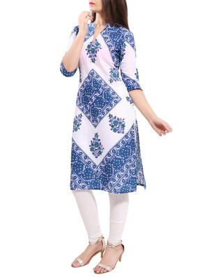 blue cotton straight kurta - 14040387 - Standard Image - 2