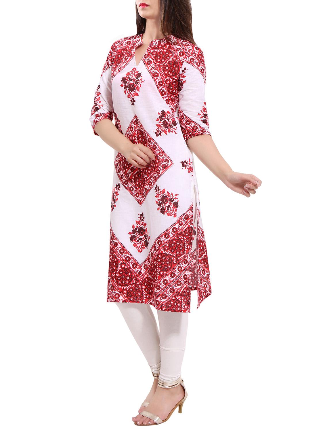 red cotton straight kurta - 14040389 - Zoom Image - 2