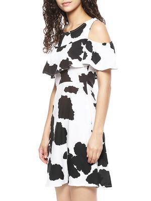 cold shoulder printed a-line dress - 14045201 - Standard Image - 2