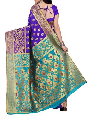purple banarasi silk blend saree with blouse - 14049660 - Standard Image - 2