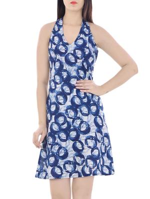 blue printed cotton a-line dress - 14052002 - Standard Image - 2