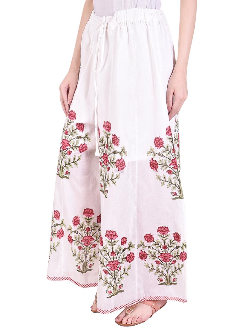 pink lemon red bouquet printed off white pallazo - 14052343 - Zoom Image - 2