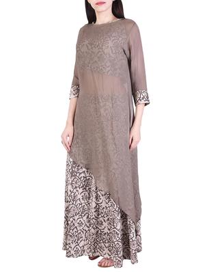 brown georgette asymmetrical kurta with inner and palazzo set - 14053149 - Standard Image - 2
