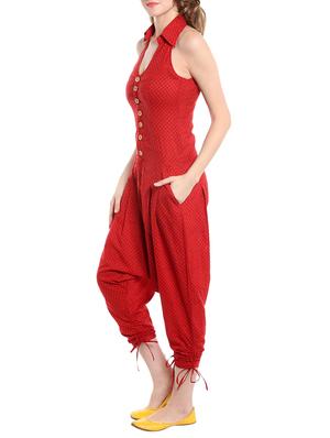 red printed cotton 3/4 jumpsuit - 14062603 - Standard Image - 2
