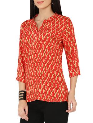 mandarin neck gathered detail top - 14063909 - Standard Image - 2