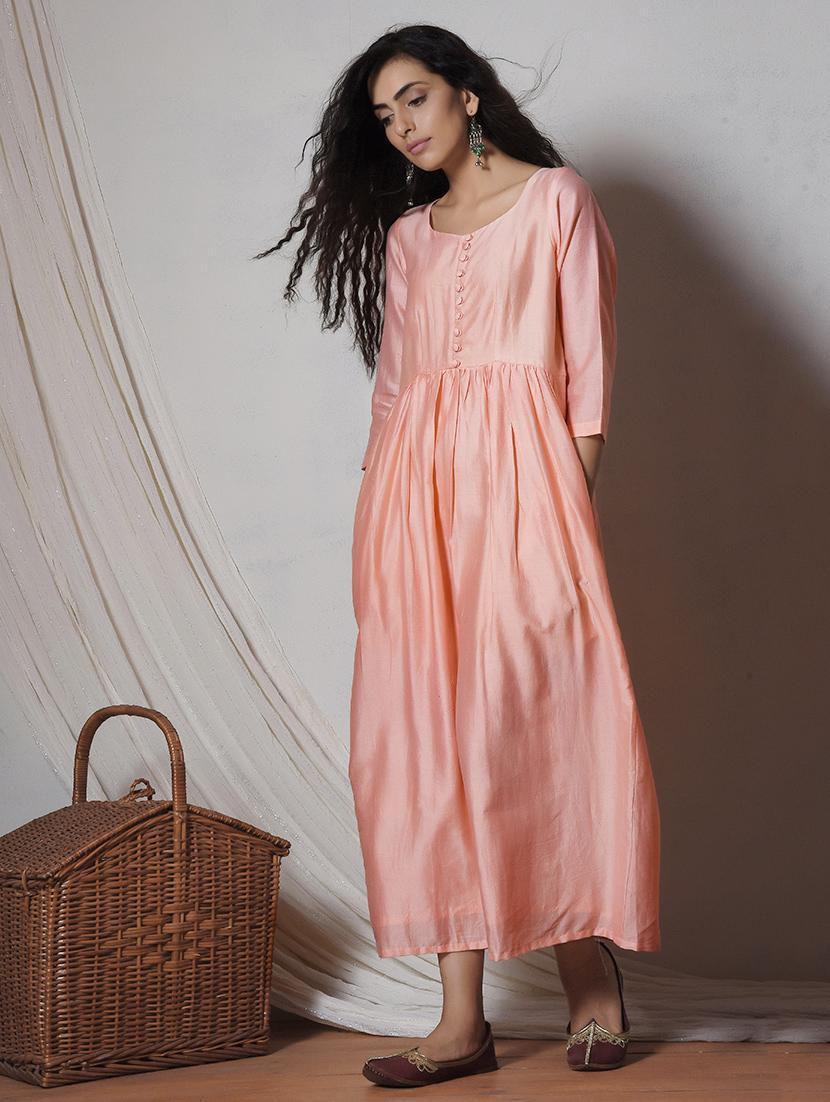 Peach chanderi flared kurta with pocket - 14068666 - Zoom Image - 2