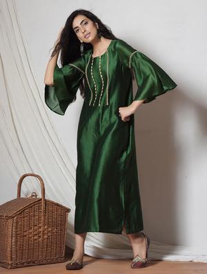 Green chanderi silk kurta - 14068669 - Standard Image - 2
