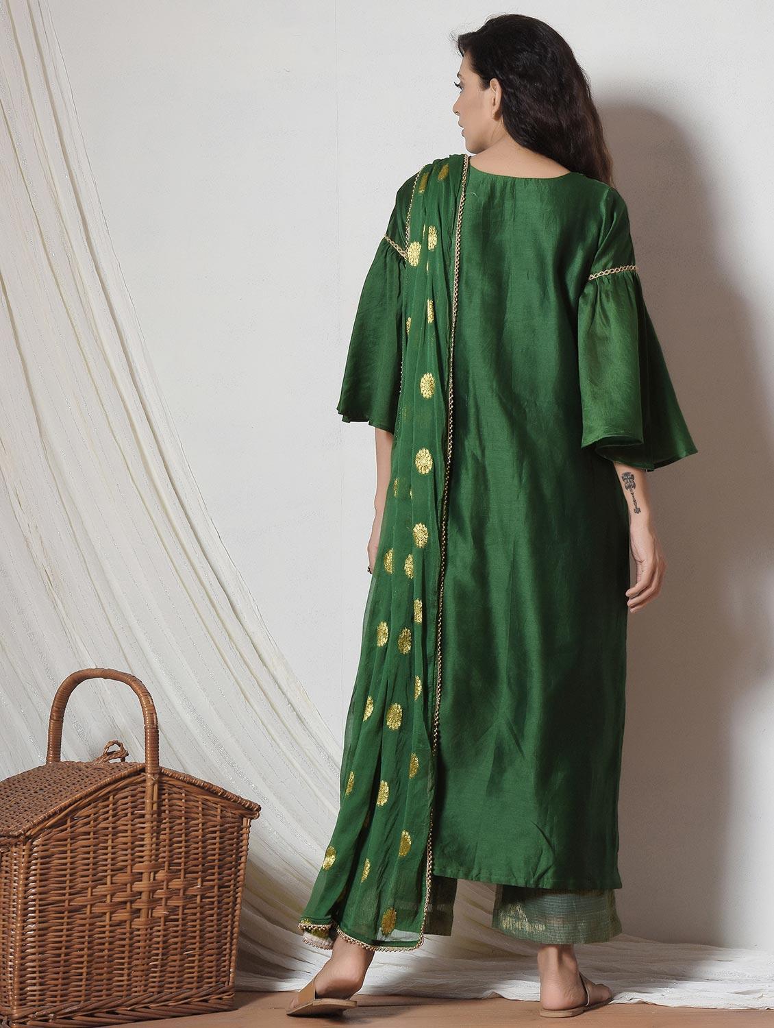 Embroidered solid palazzo suit set - 14068701 - Zoom Image - 2