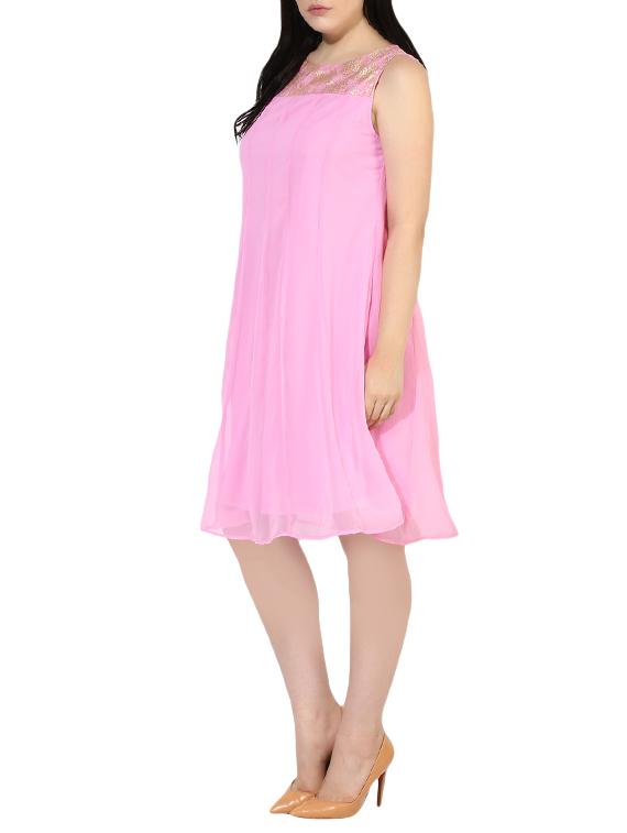 pink georgette plus dress - 14070632 - Zoom Image - 2