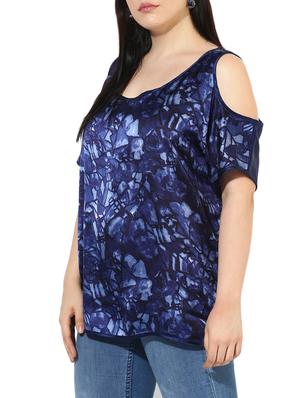 dark blue printed satin regular top - 14070646 - Standard Image - 2