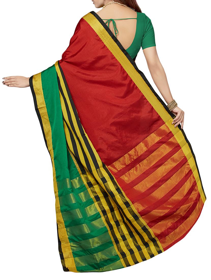 red & green bhagalpuri saree with blouse - 14073290 - Zoom Image - 2