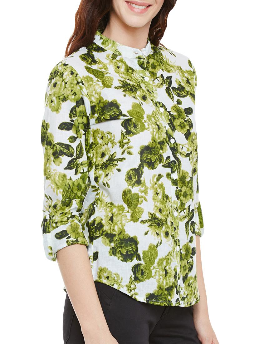 green floral printed cotton regular shirt - 14073777 - Zoom Image - 2