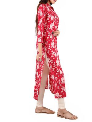 red cotton straight kurta - 14077075 - Standard Image - 2