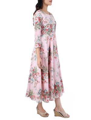 pink cotton flared kurta - 14077080 - Standard Image - 2