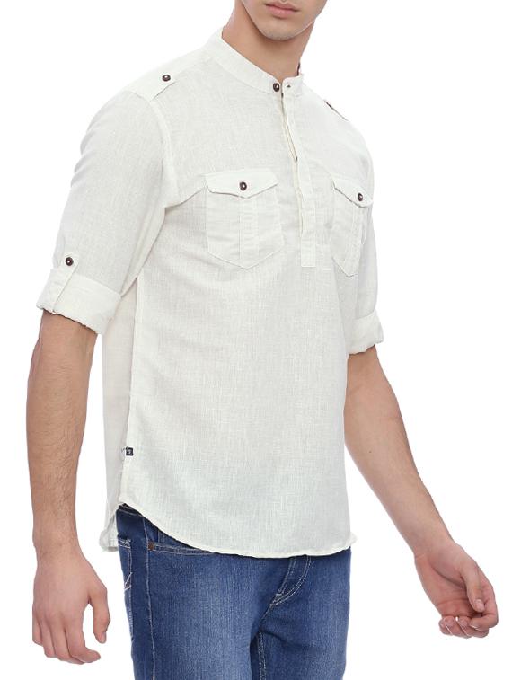 solid white cotton kurta - 14077324 - Zoom Image - 2