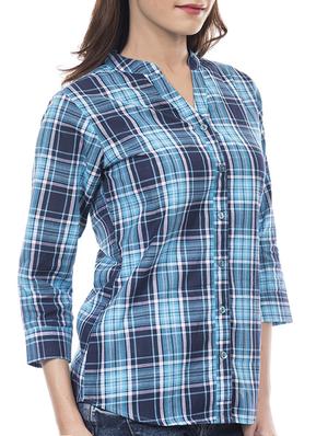 mandarin neck checkered shirt - 14082687 - Standard Image - 2