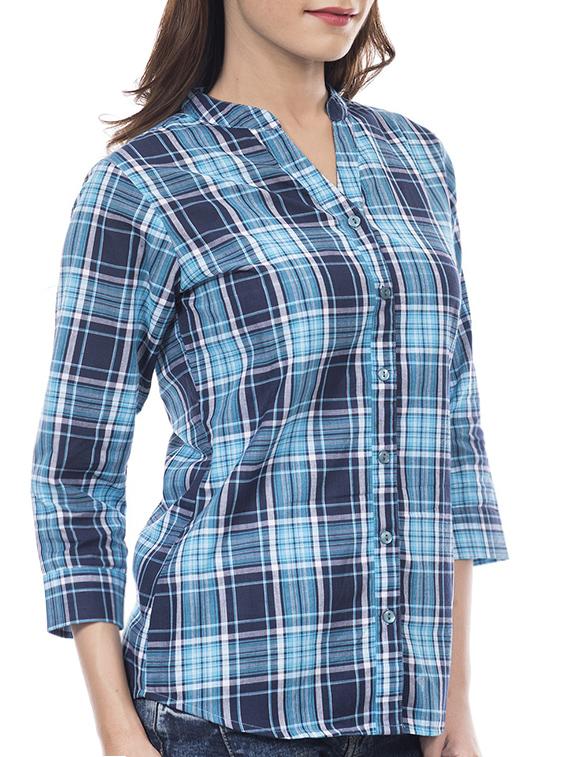 mandarin neck checkered shirt - 14082687 - Zoom Image - 2