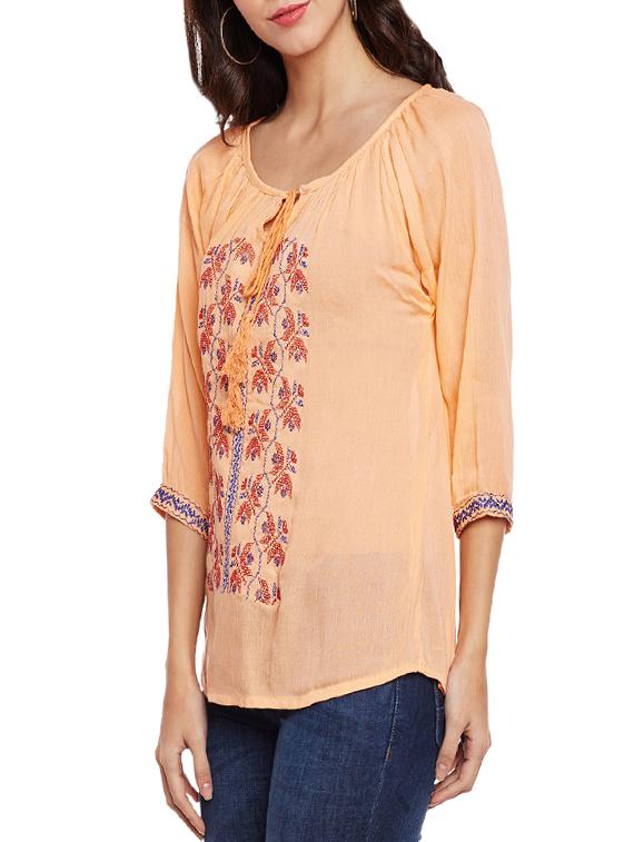 tie up neck embroidered peasant top - 14084440 - Zoom Image - 2