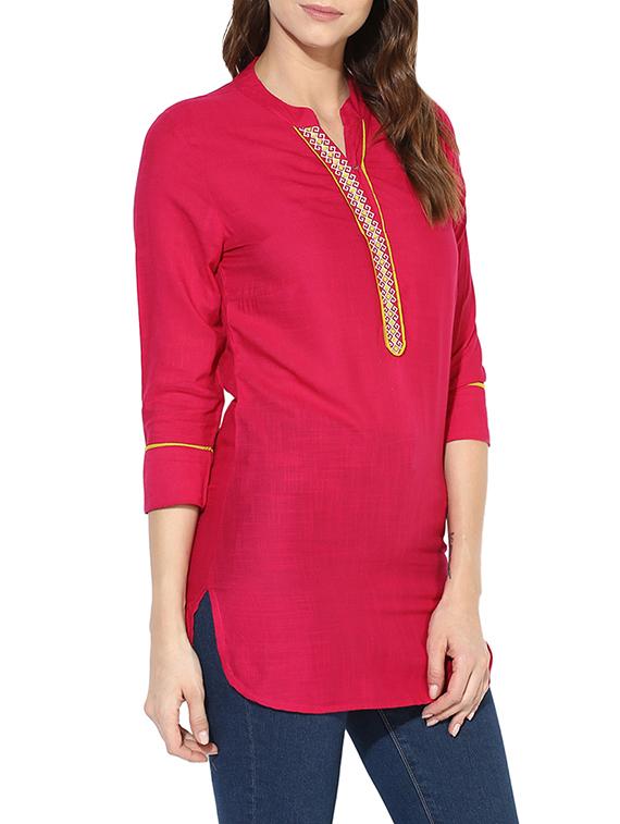 magenta rayon straight kurti - 14085682 - Zoom Image - 2