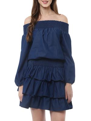 blue denim ruffle dress - 14094280 - Standard Image - 2