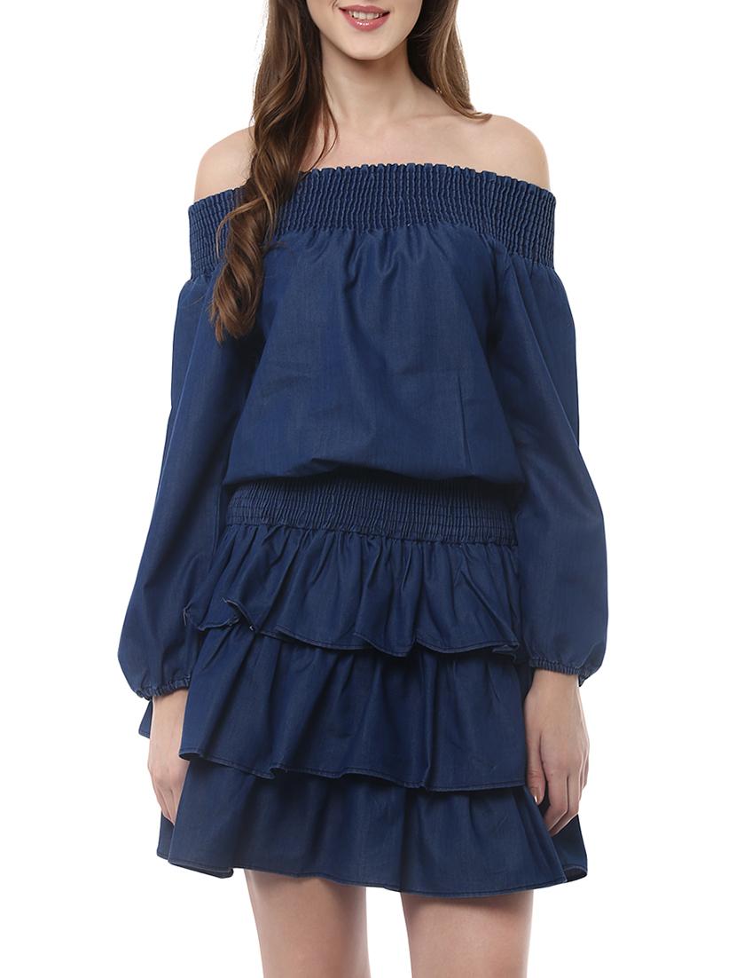 blue denim ruffle dress - 14094280 - Zoom Image - 2