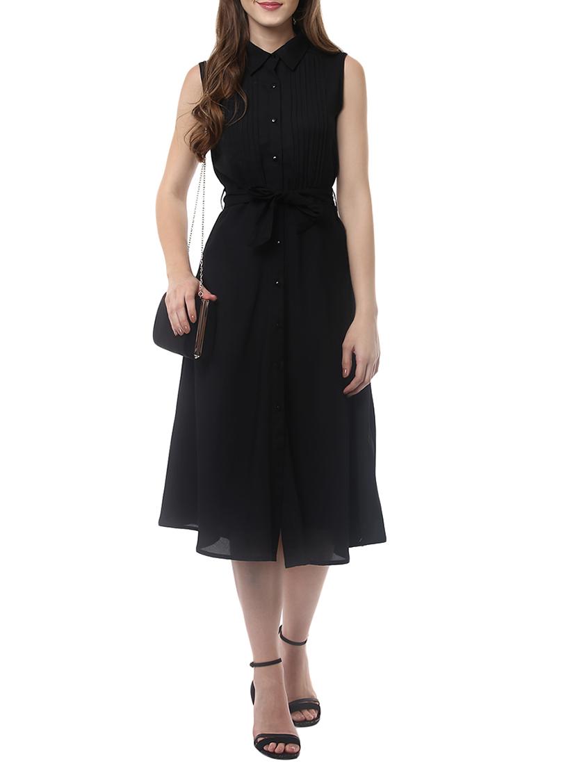 solid black poly blend dress - 14094284 - Zoom Image - 2