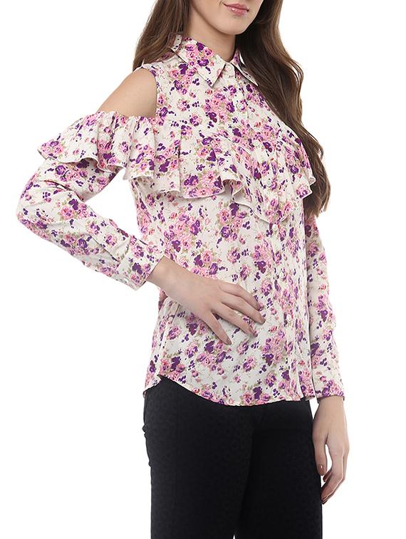 ruffle detailed cold shoulder top - 14094360 - Zoom Image - 2