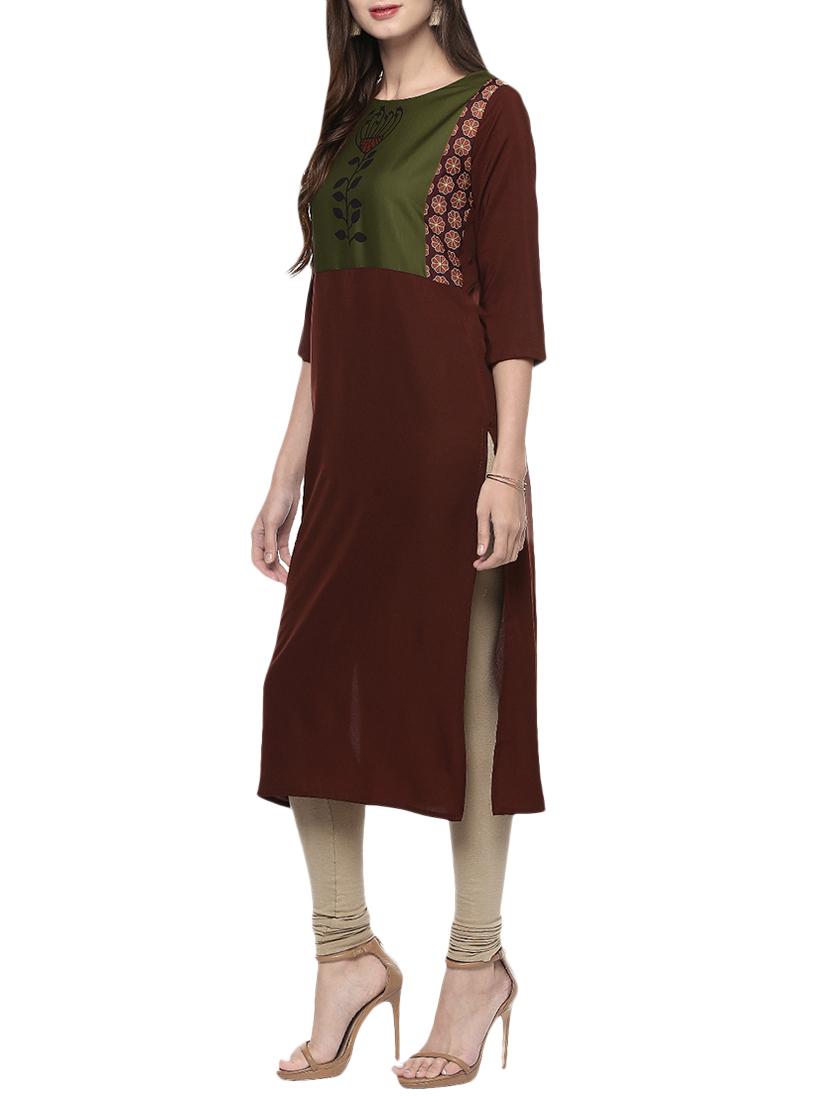 Printed yoke straight kurta - 14095057 - Zoom Image - 2