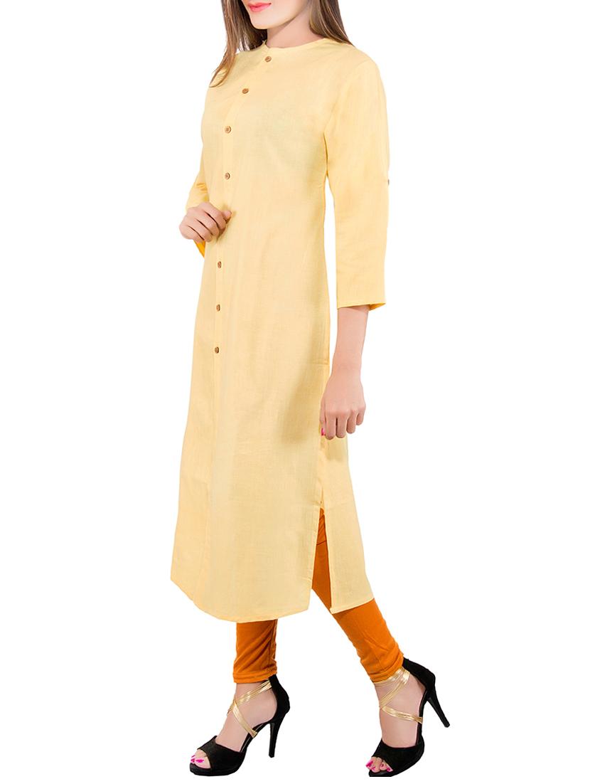 resha yellow khadi straight kurta - 14095284 - Zoom Image - 2