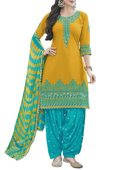 yellow unstitched patiyala suit - 14096692 - Very Small Image - 1