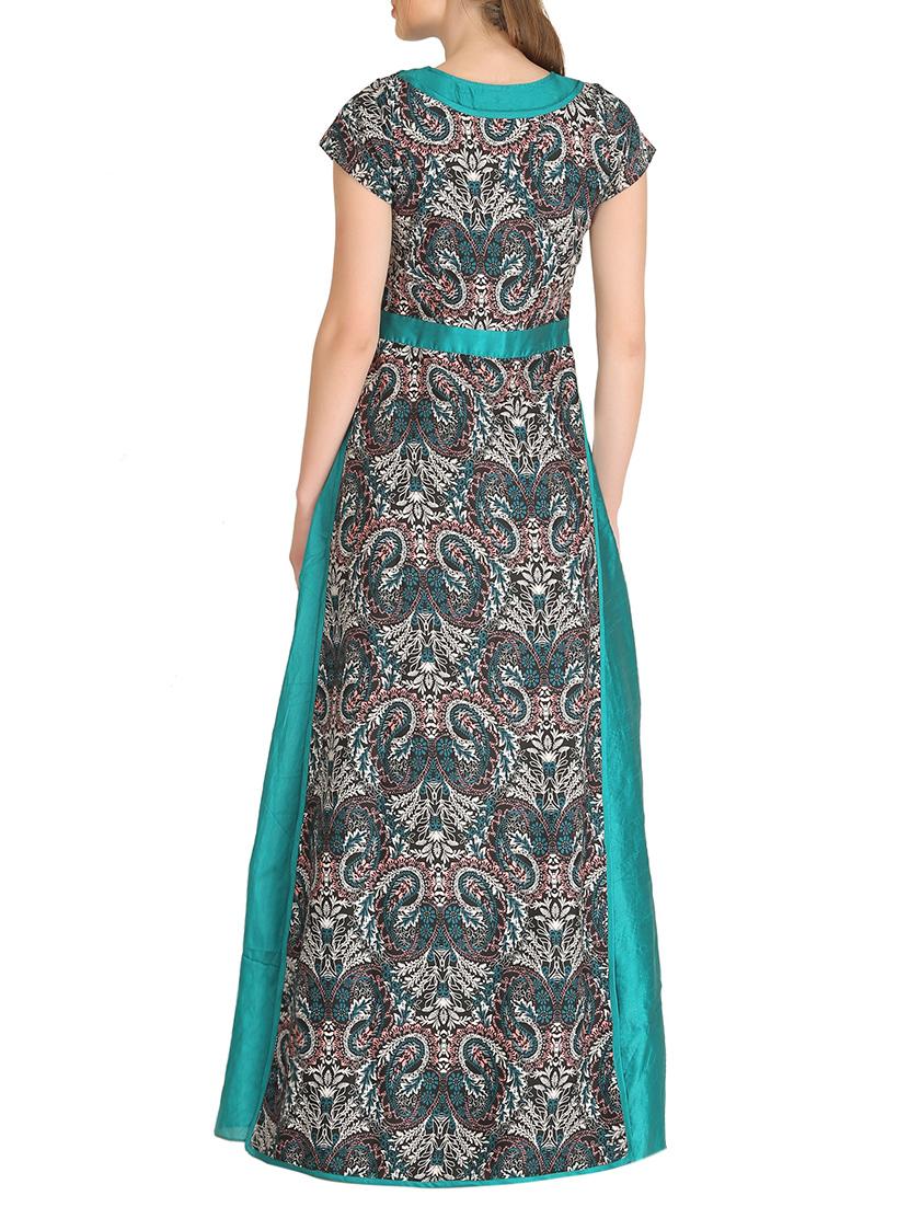 multicolored crepe fit & flare semi-stitched gown - 14100139 - Zoom Image - 2