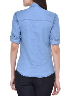 blue denim regular shirt - 14100555 - Standard Image - 2