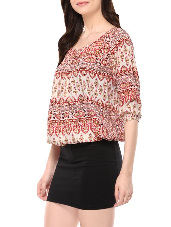 red printed crepe top - 14100601 - Zoom Image - 2