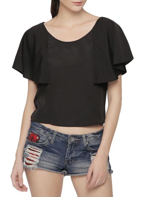 cape sleeved solid crop top - 14104362 - Standard Image - 1