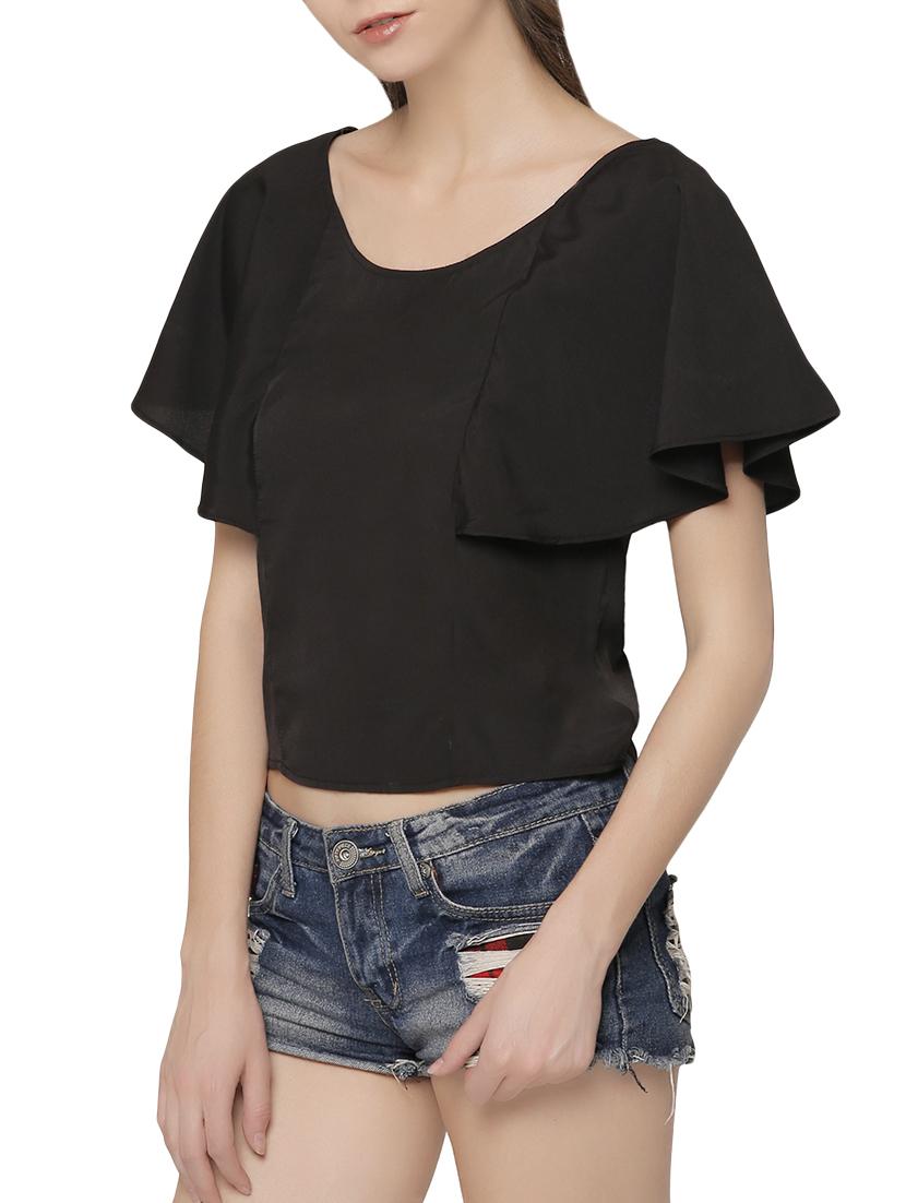 cape sleeved solid crop top - 14104362 - Zoom Image - 2