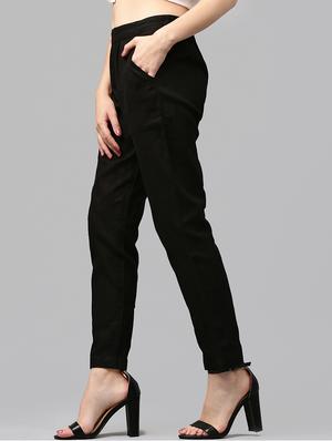 black cotton flat front trousers - 14104593 - Standard Image - 2