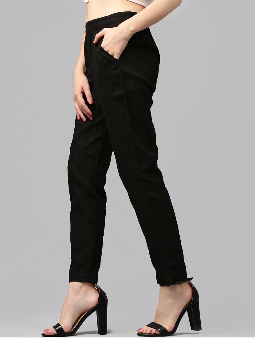 black cotton flat front trousers - 14104593 - Zoom Image - 2