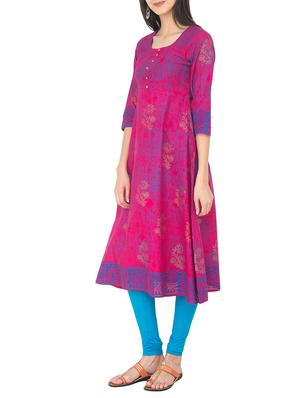 magenta cotton flared kurta - 14105169 - Standard Image - 2