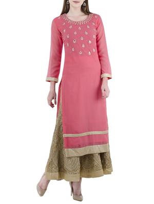 pink georgette straight kurta - 14105179 - Standard Image - 2