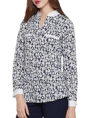 Mandarin collar floral top - 14113965 - Standard Image - 2